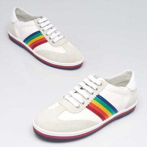Gucci Grey Suede/Canvas Rainbow Stripe G74 Sneaker Size 3.5/34